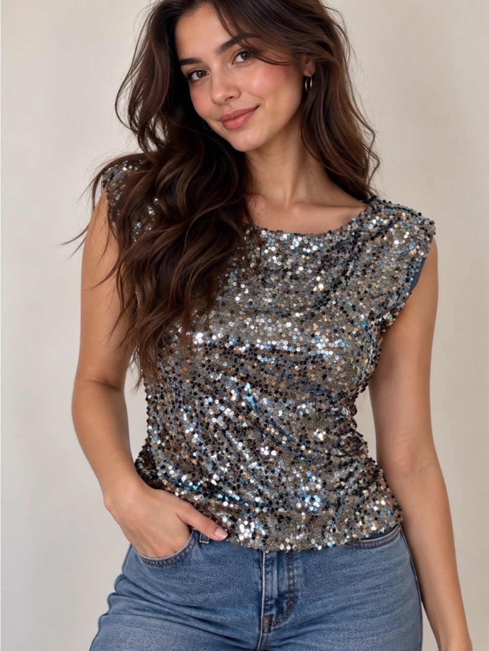 Express Silver Sequin Tank Top